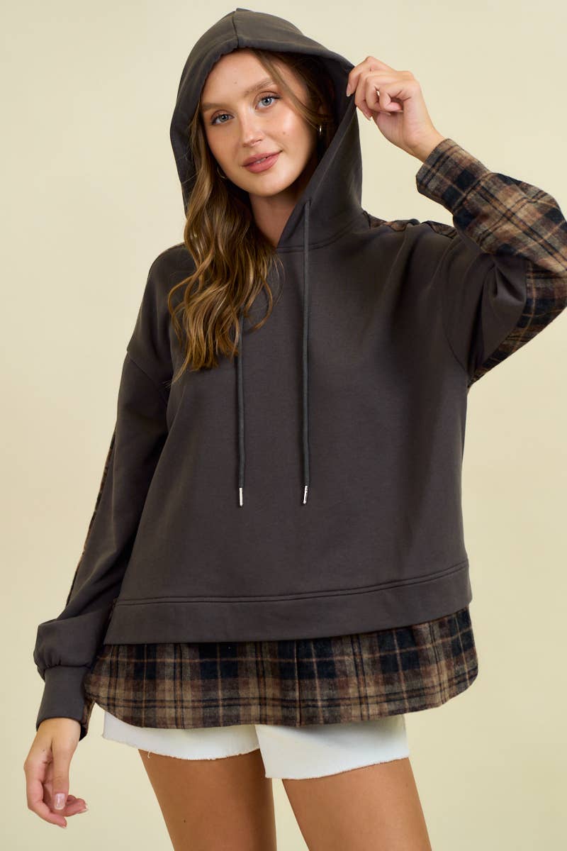 French Terry & Flannel Plaid Hoodie
