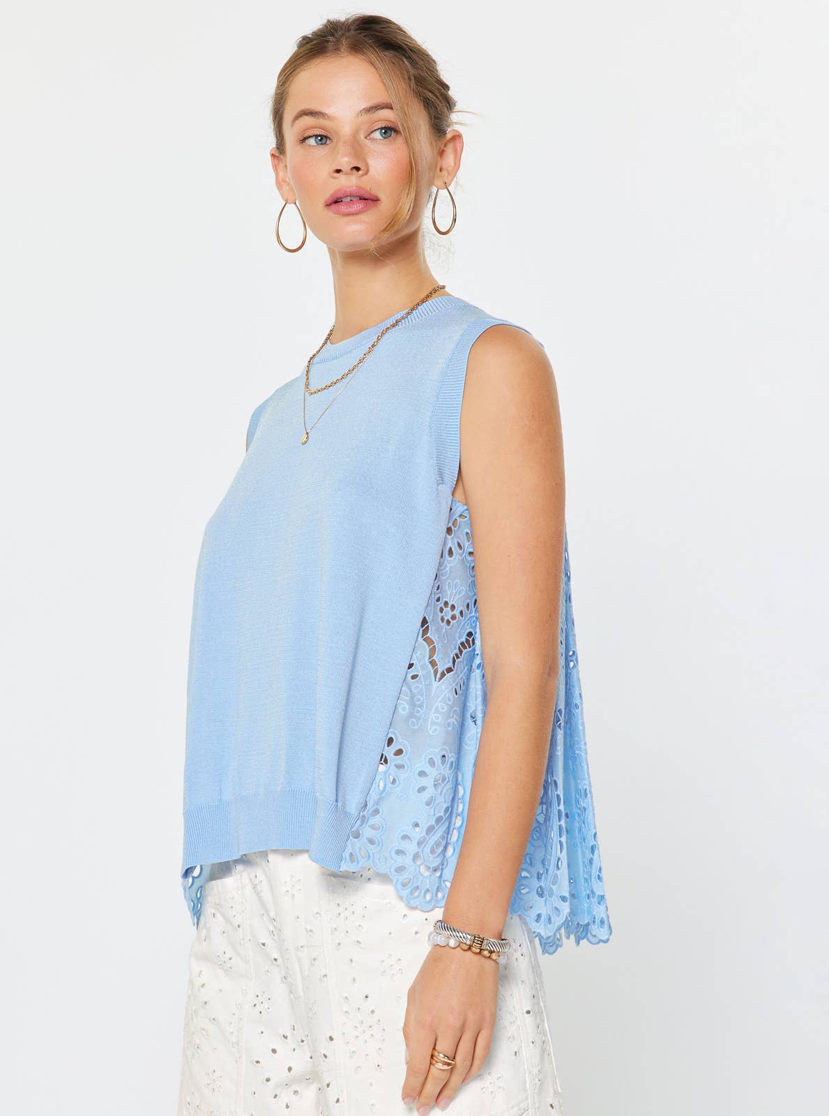 Pleated Eyelet Back Sleeveless Sweater