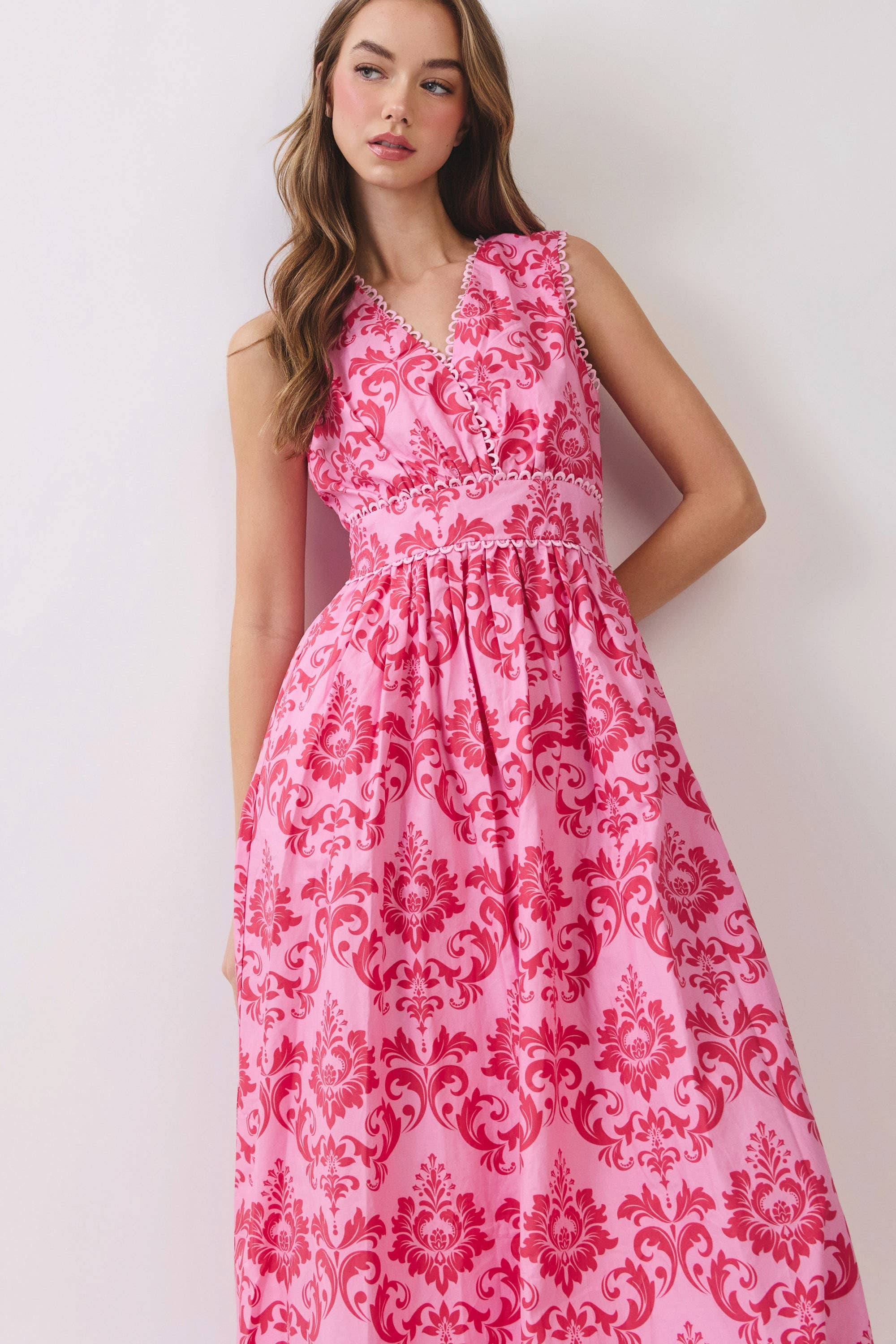 Floral V Neck Midi Dress