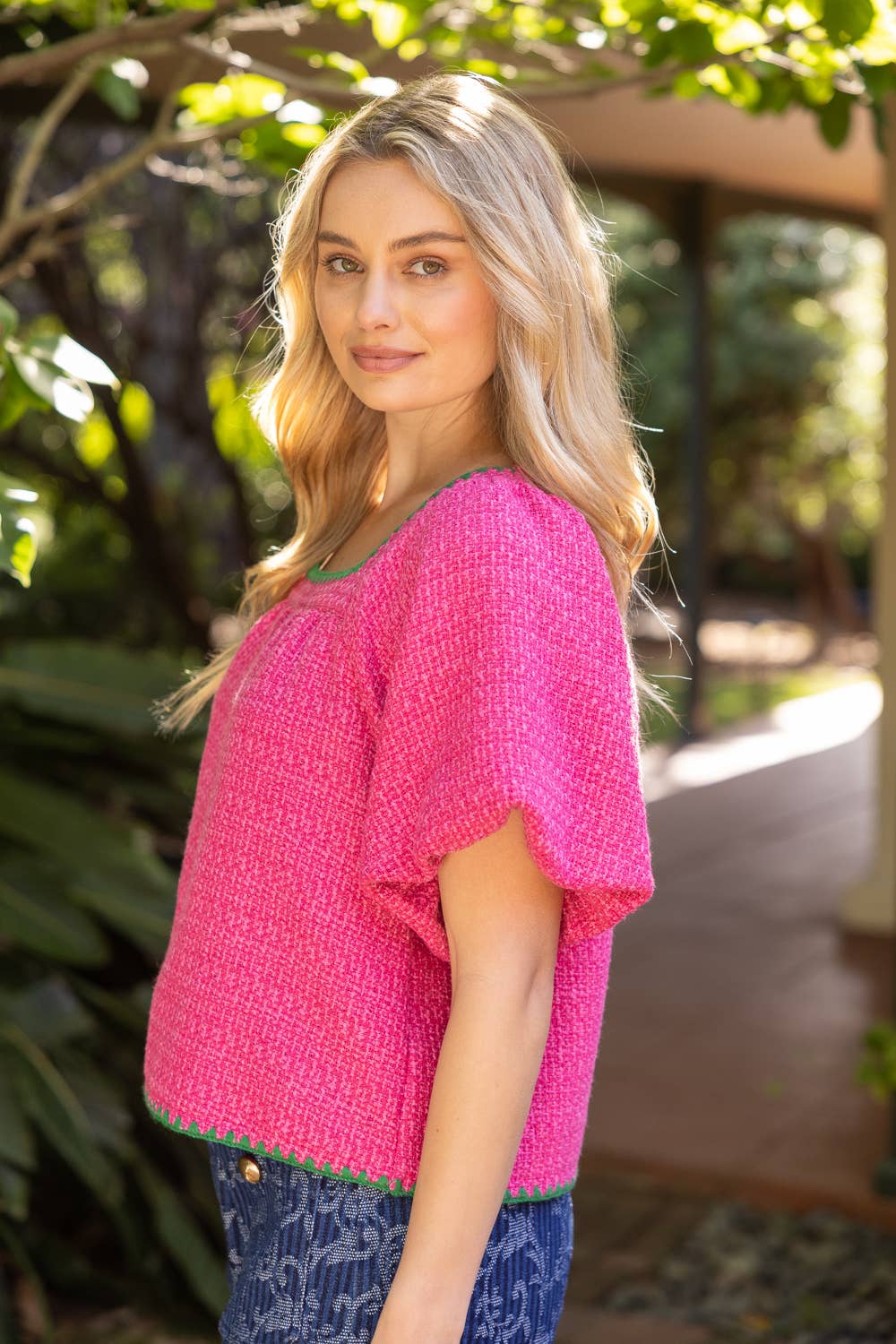 Embroidered Detail Tweed Top