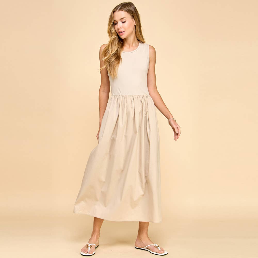 Solid Contrast Dress With Ribbed Top