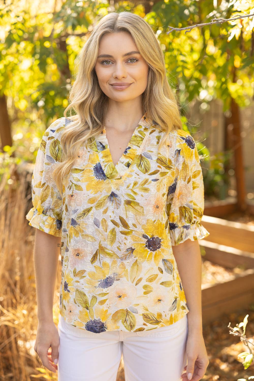 Floral Print Embroidery Top