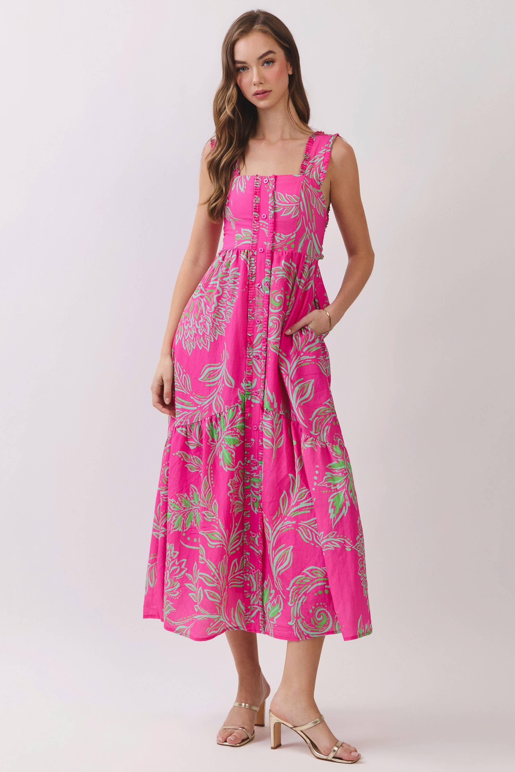 Tropical Print Midi Dress