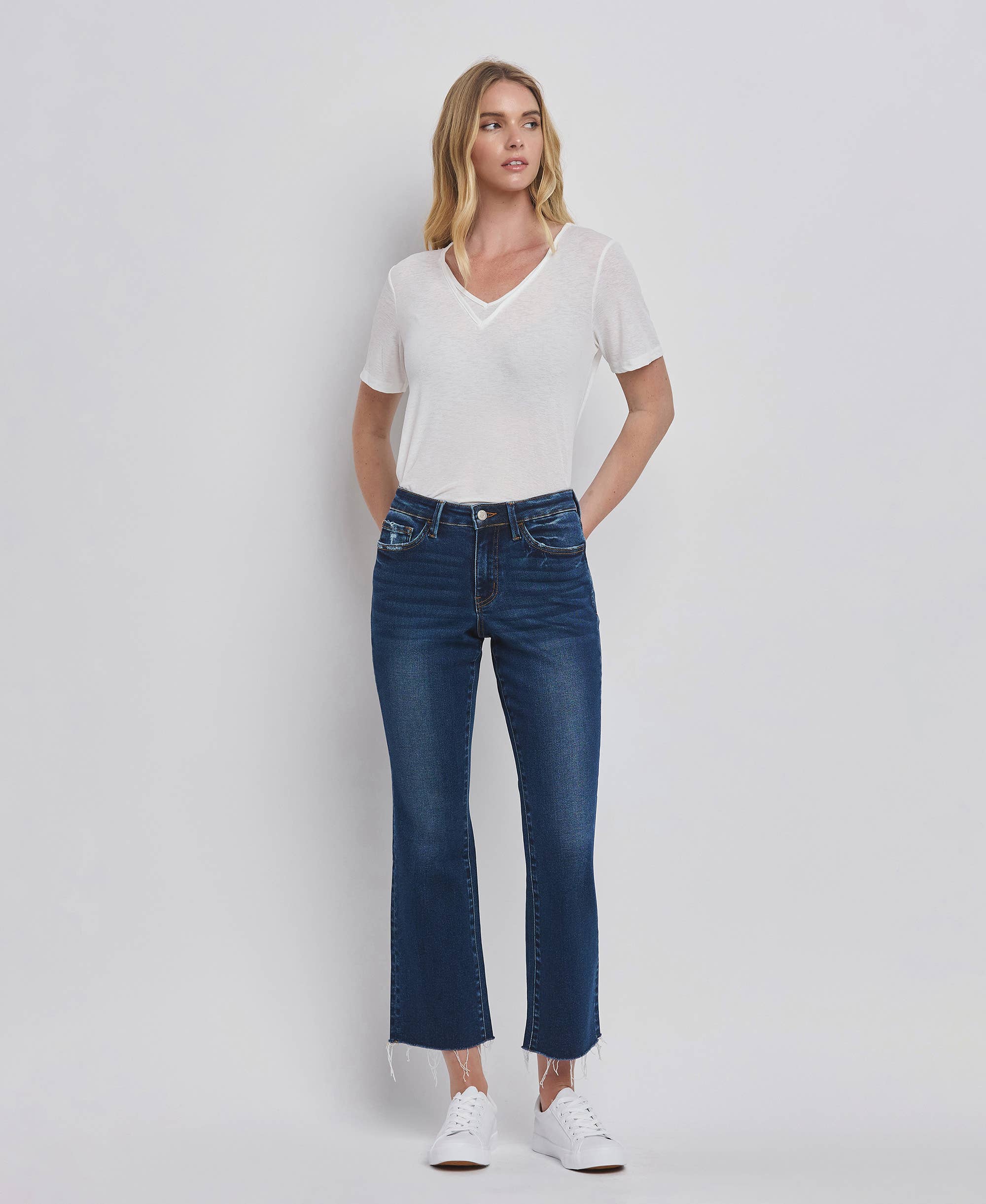 HIGH RISE MINI BOOTCUT JEANS