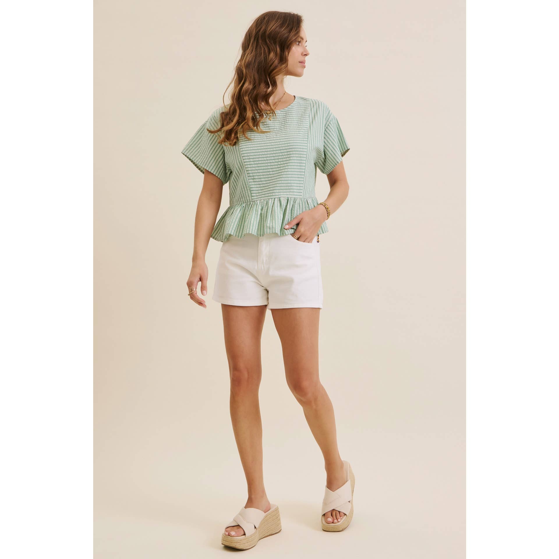 BABYDOLL STRIPE PEPLUM BLOUSE