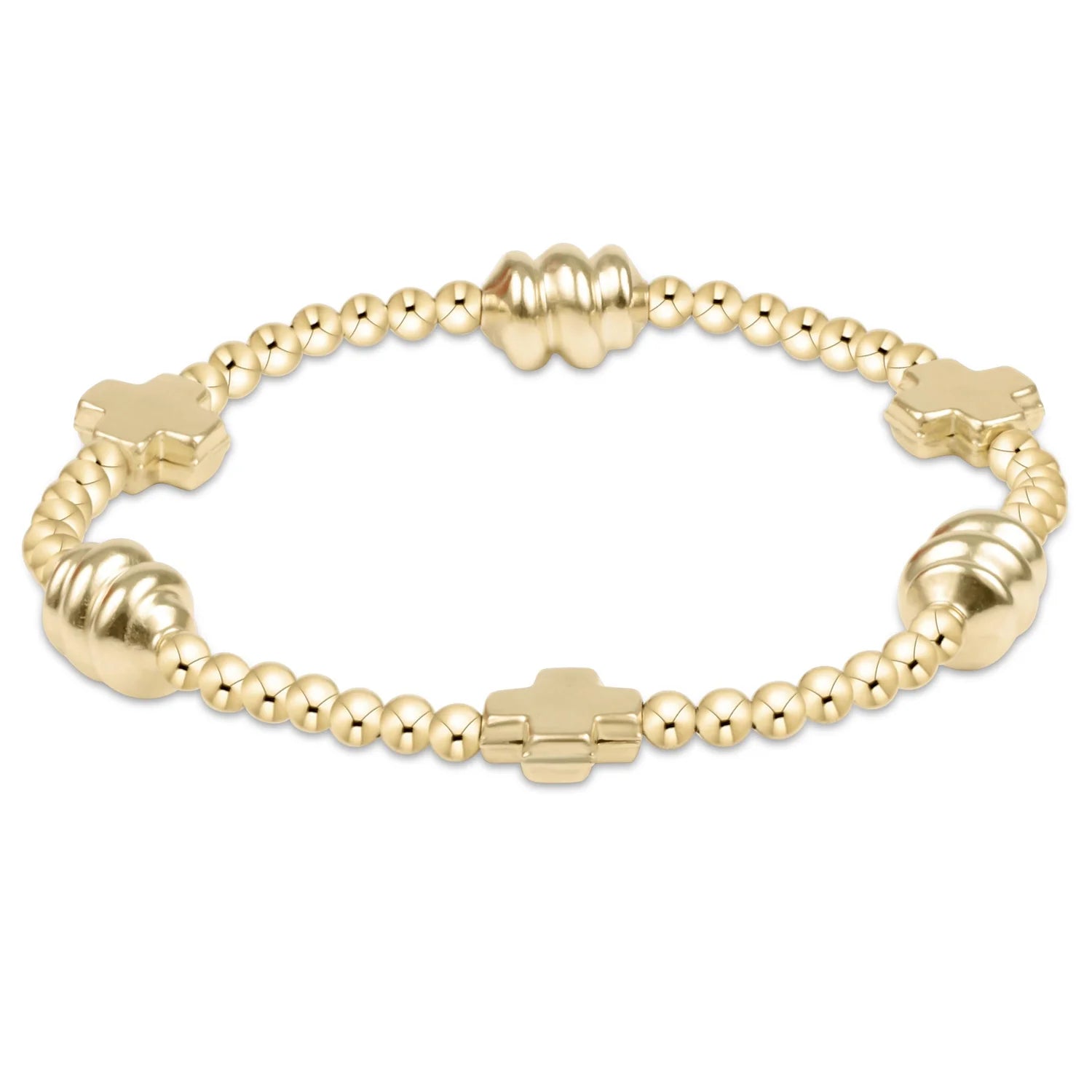 Signature Cross Admire Gold Pattern 3mm Bead Bracelet