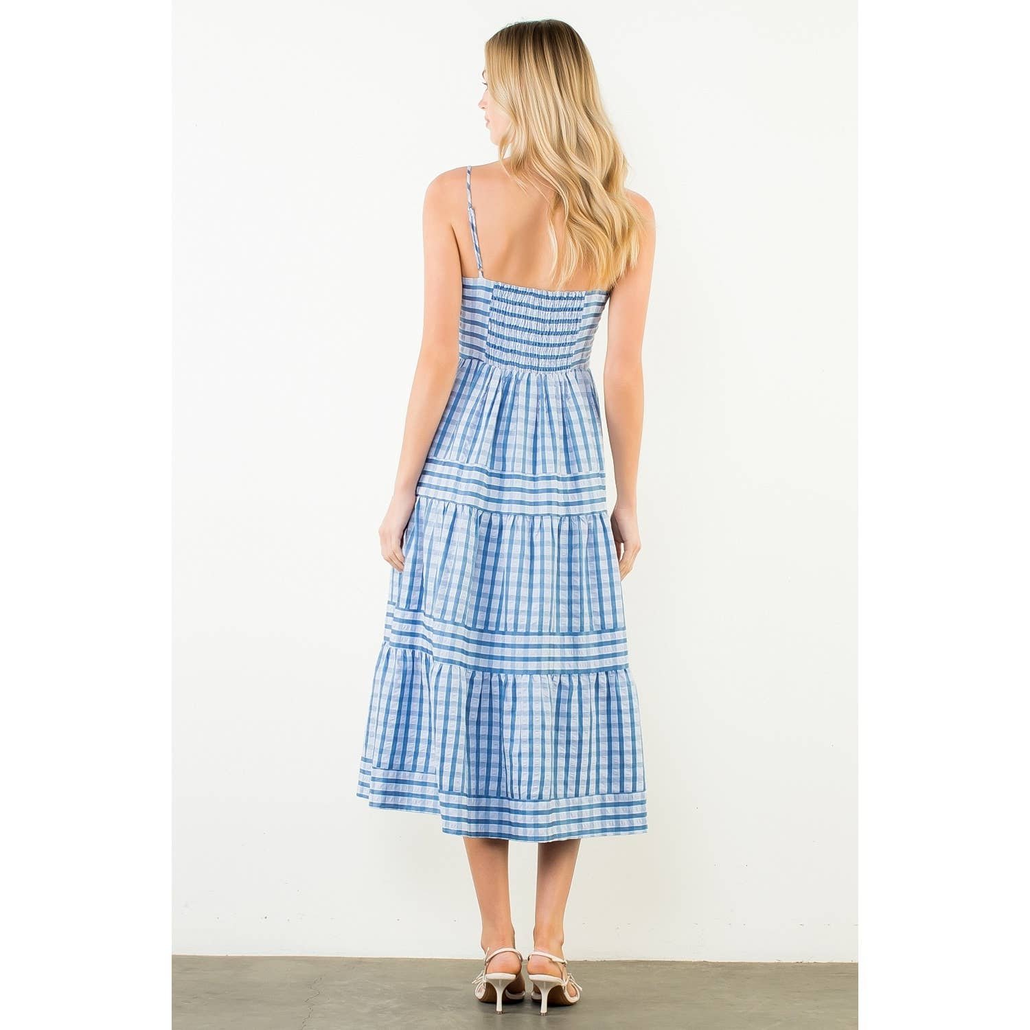 Thin Strap Striped Pattern Tiered Dress