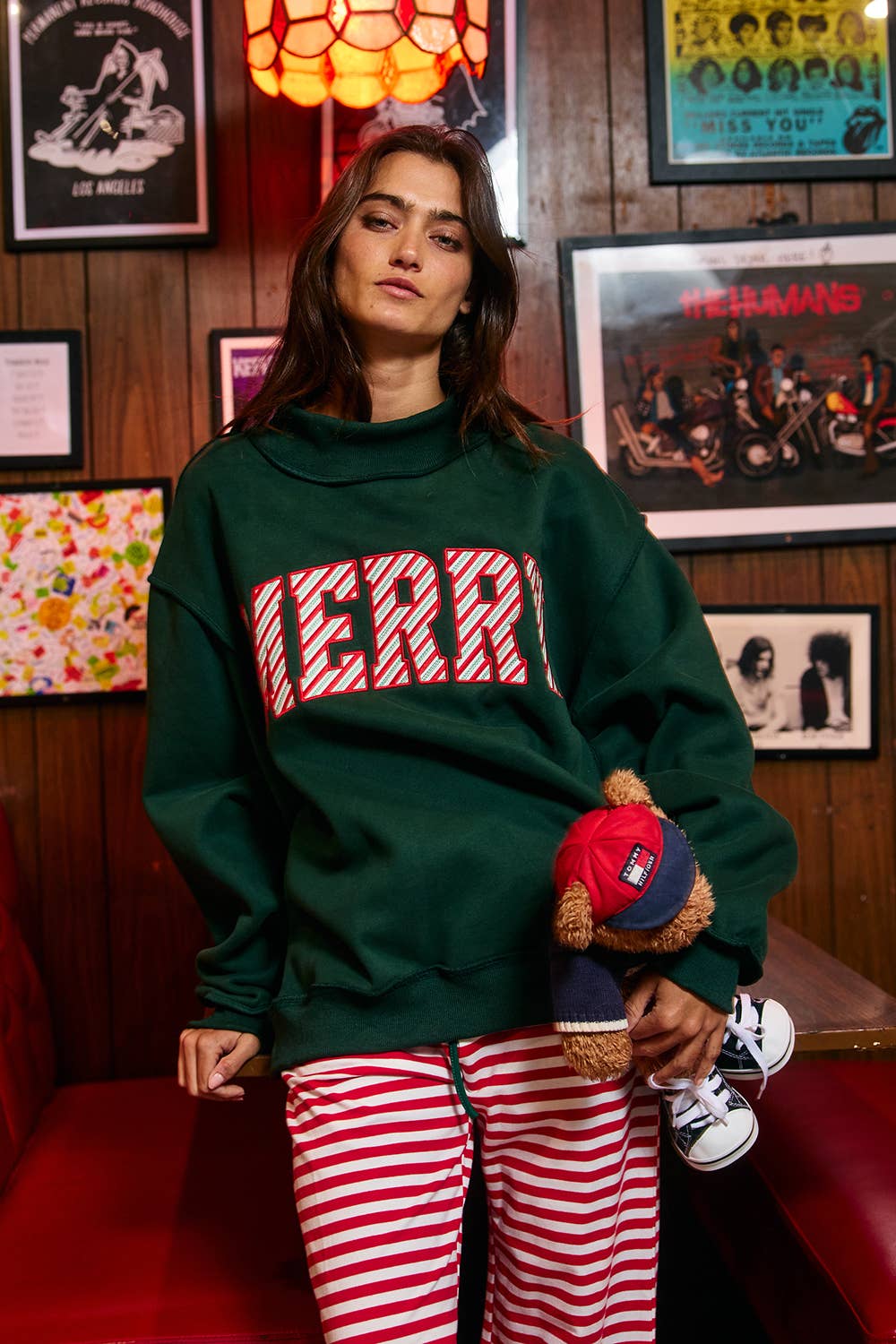 MERRY' Embroidered Mock Neck Sweatshirt