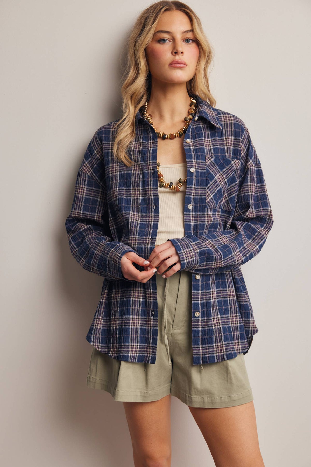 Soft Plaid Button-Up Shirt