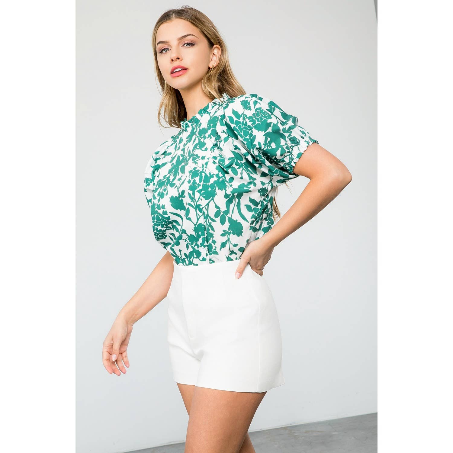 Flower Puff Sleeve Top