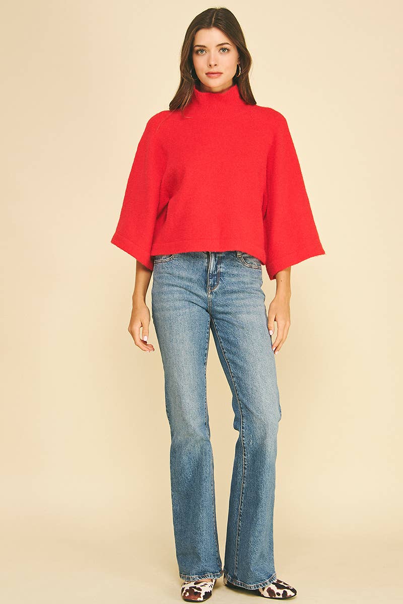 WIDE SLEEVE MOCK NECK SWEATER
