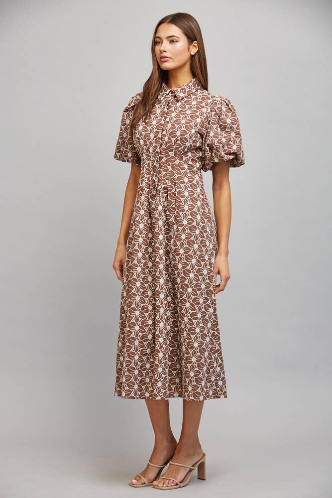 FLORAL EYELET MIDI DRESS