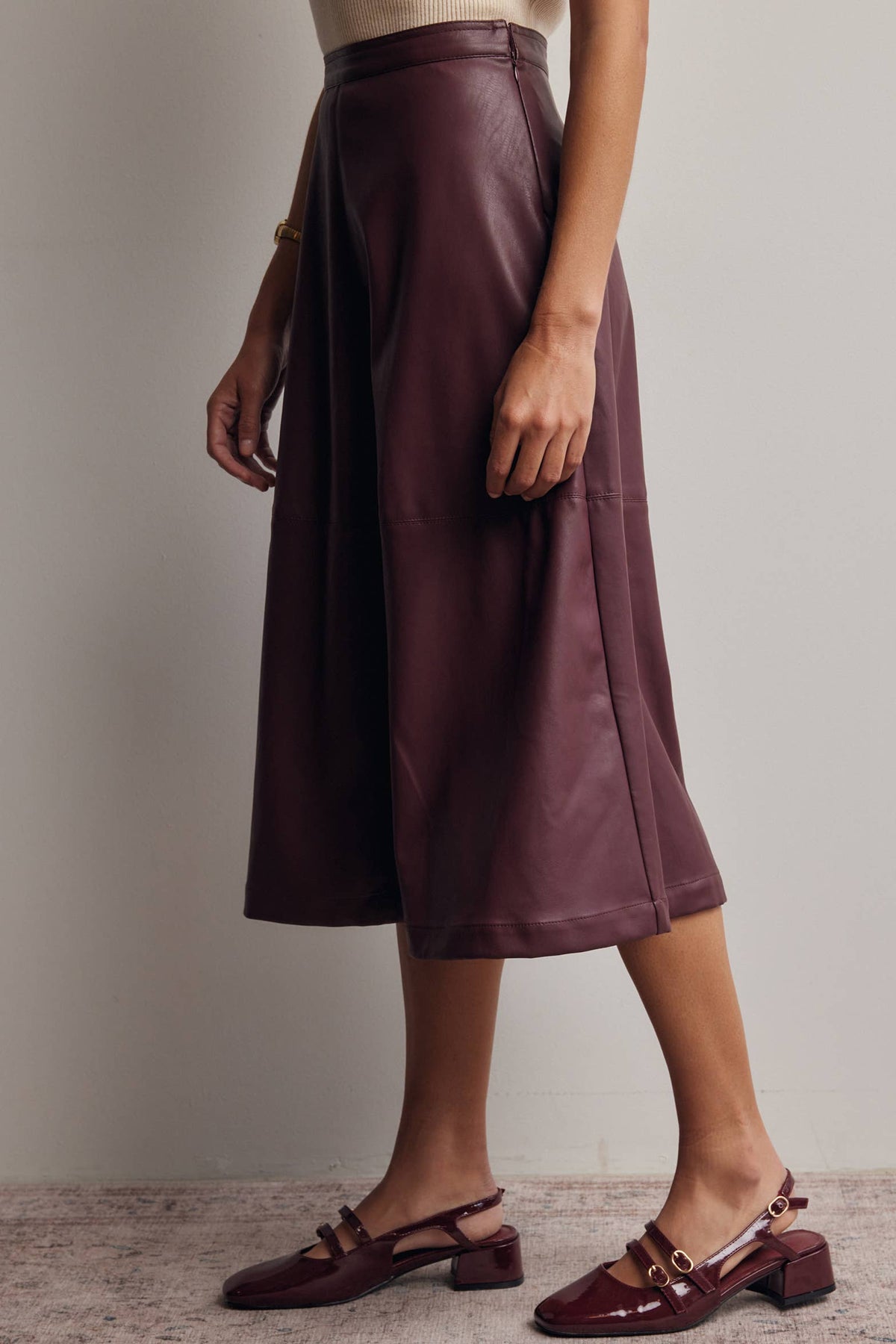 Faux Leather A-Line Midi Skirt