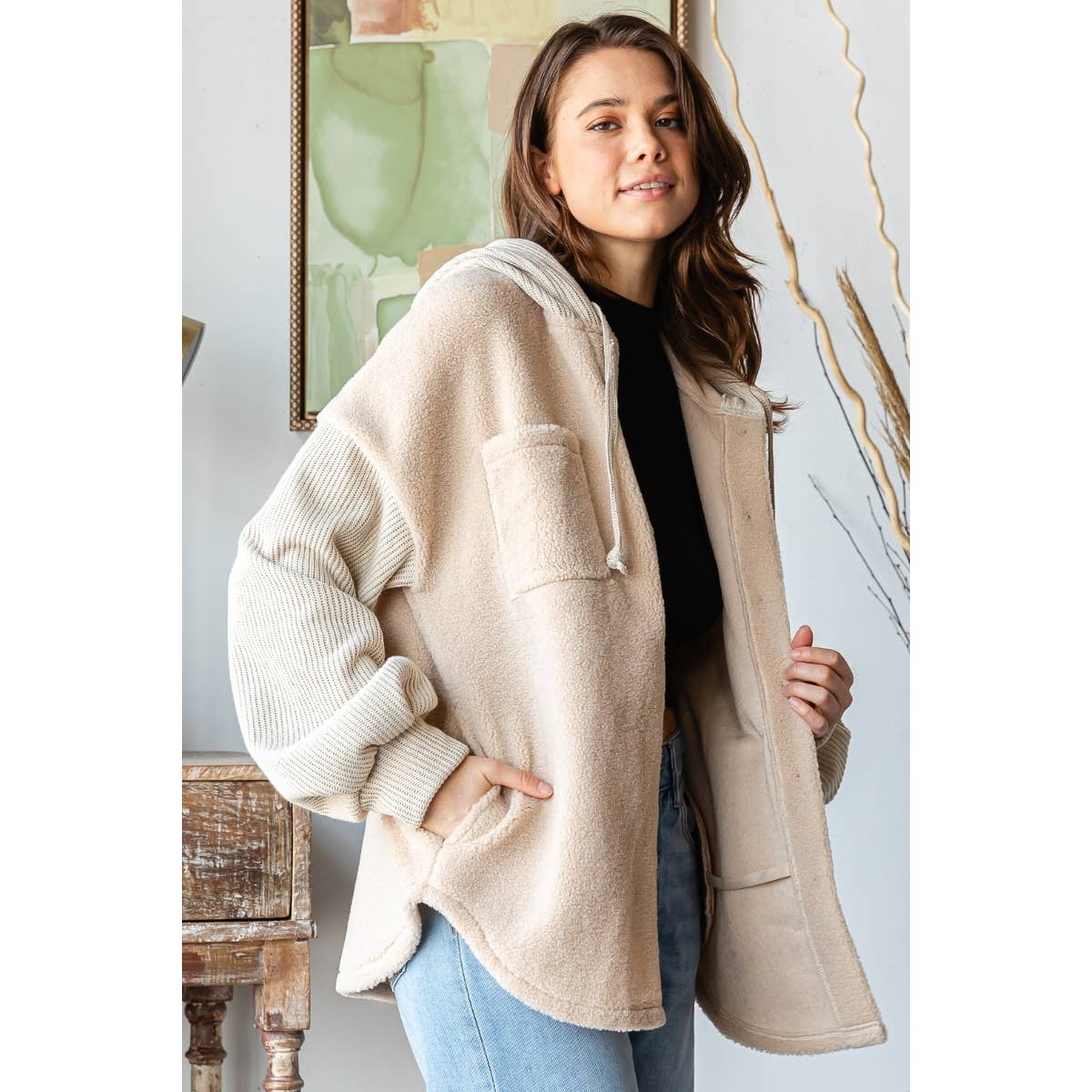 Rib Sherpha Hooded Shacket
