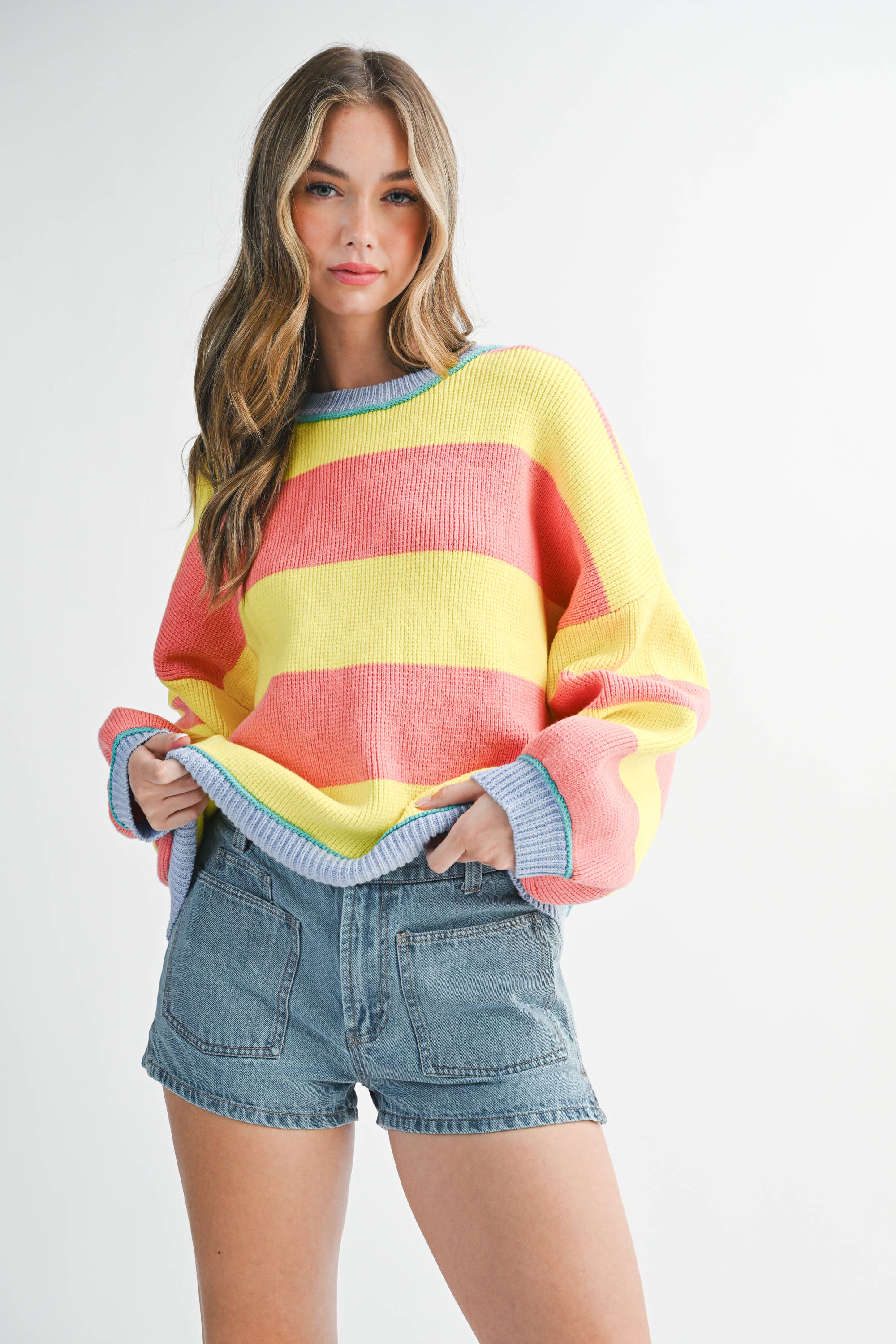 Striped Crewneck Pullover Sweater