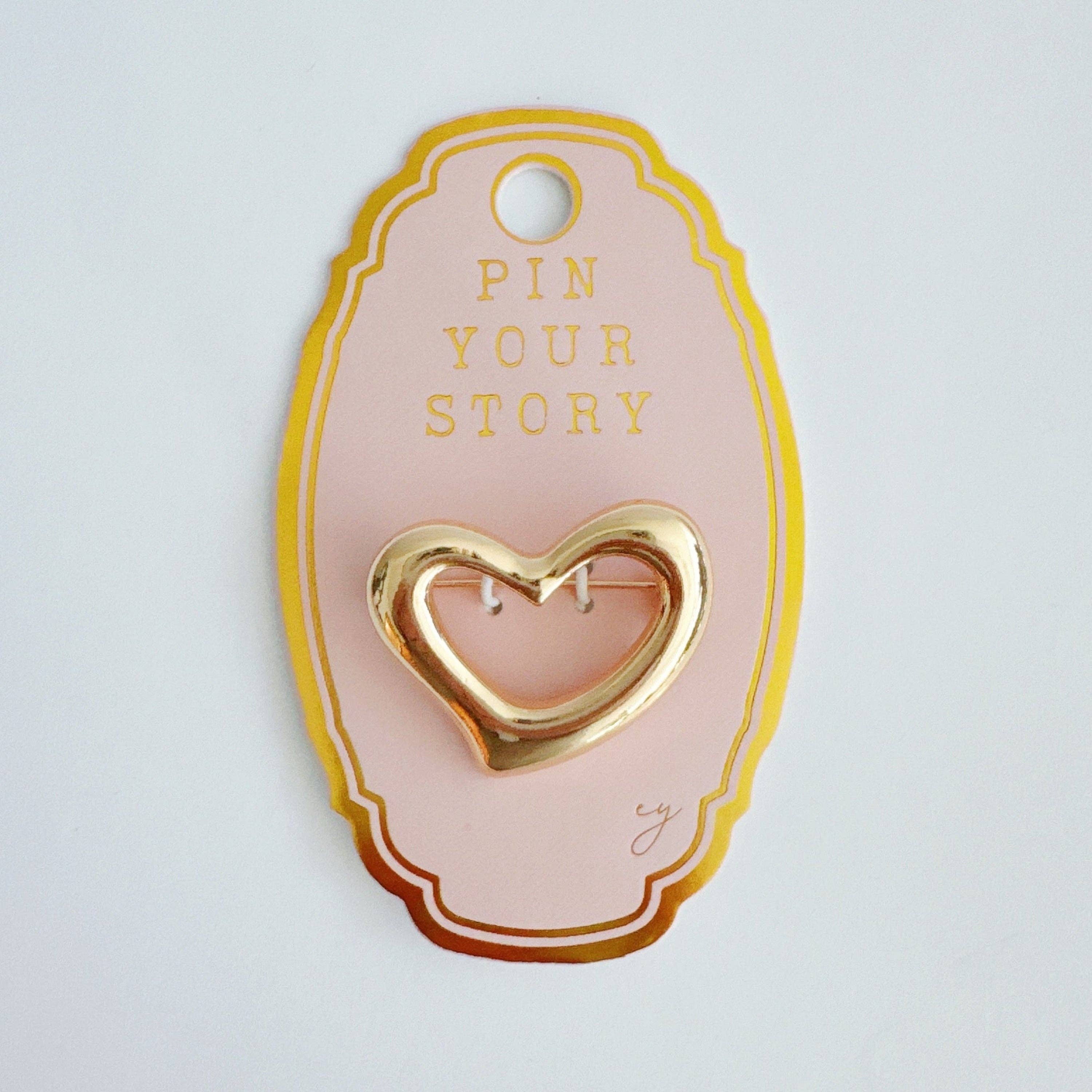 Golden Flow Heart Brooch Pin