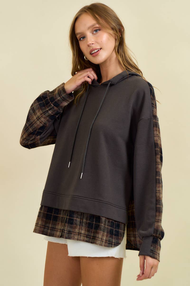 French Terry & Flannel Plaid Hoodie