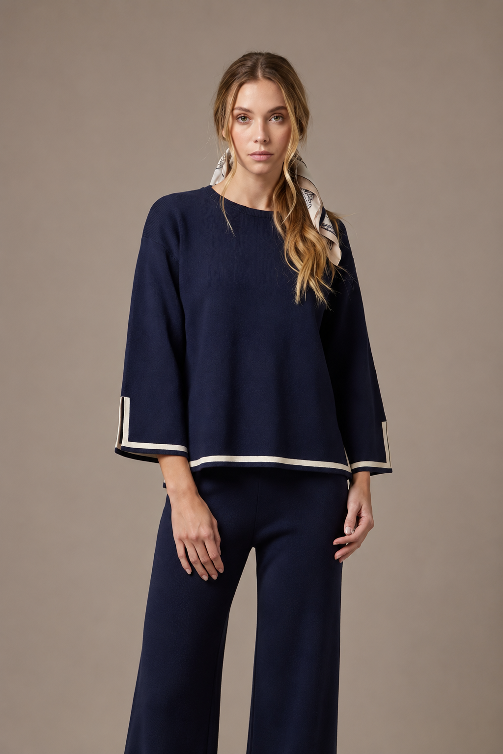 Knit Top with Contrast Trim Sleeves