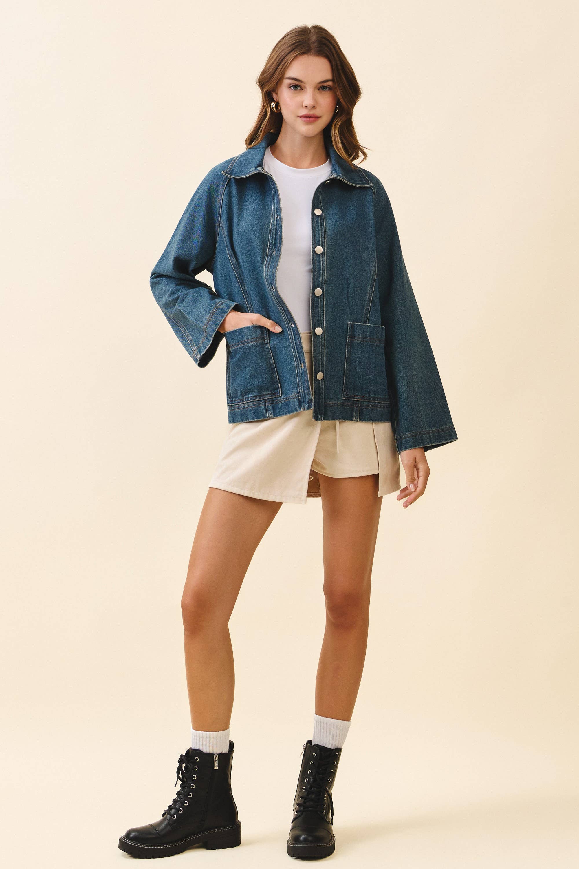 Spread Collar Wide Sleeves Jacket