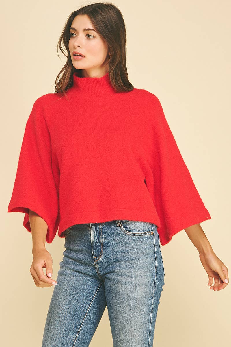 WIDE SLEEVE MOCK NECK SWEATER