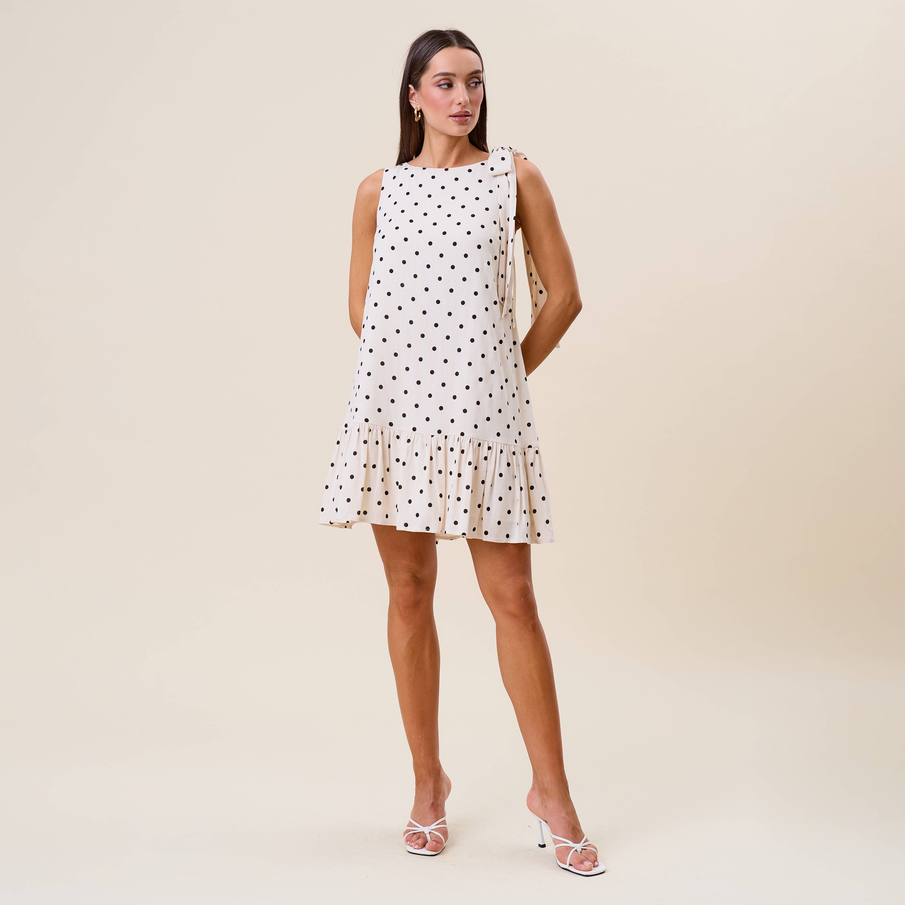 Polka Dot Bow Shoulder Mini Dress