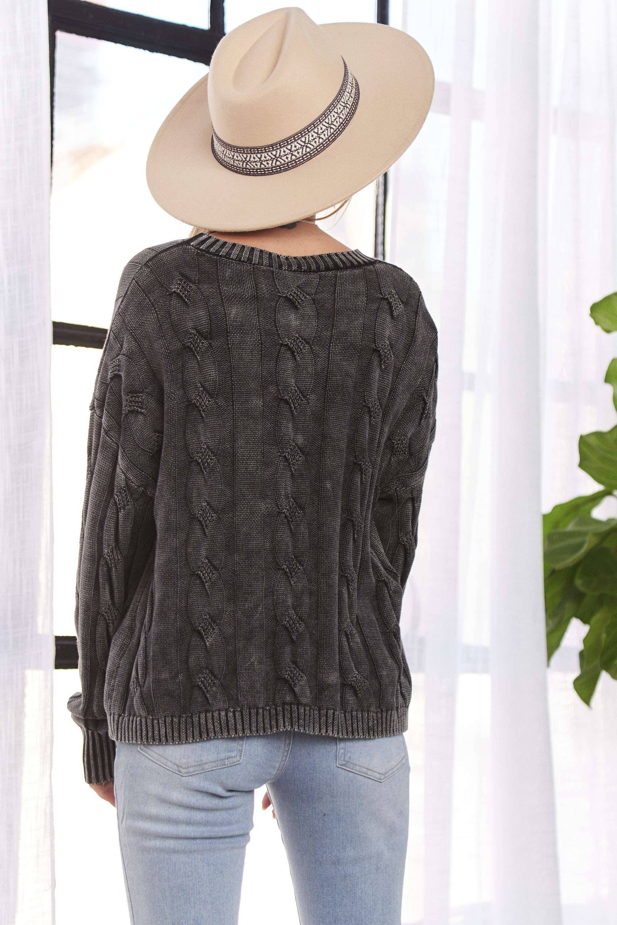 MINERAL WASHED CABLE KNIT