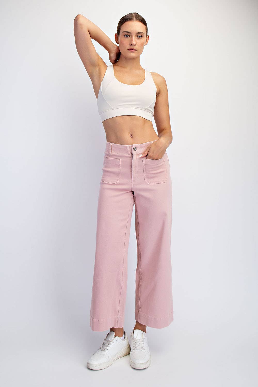 HEAVY COTTON TWILL CROPPED WIDE PANTS