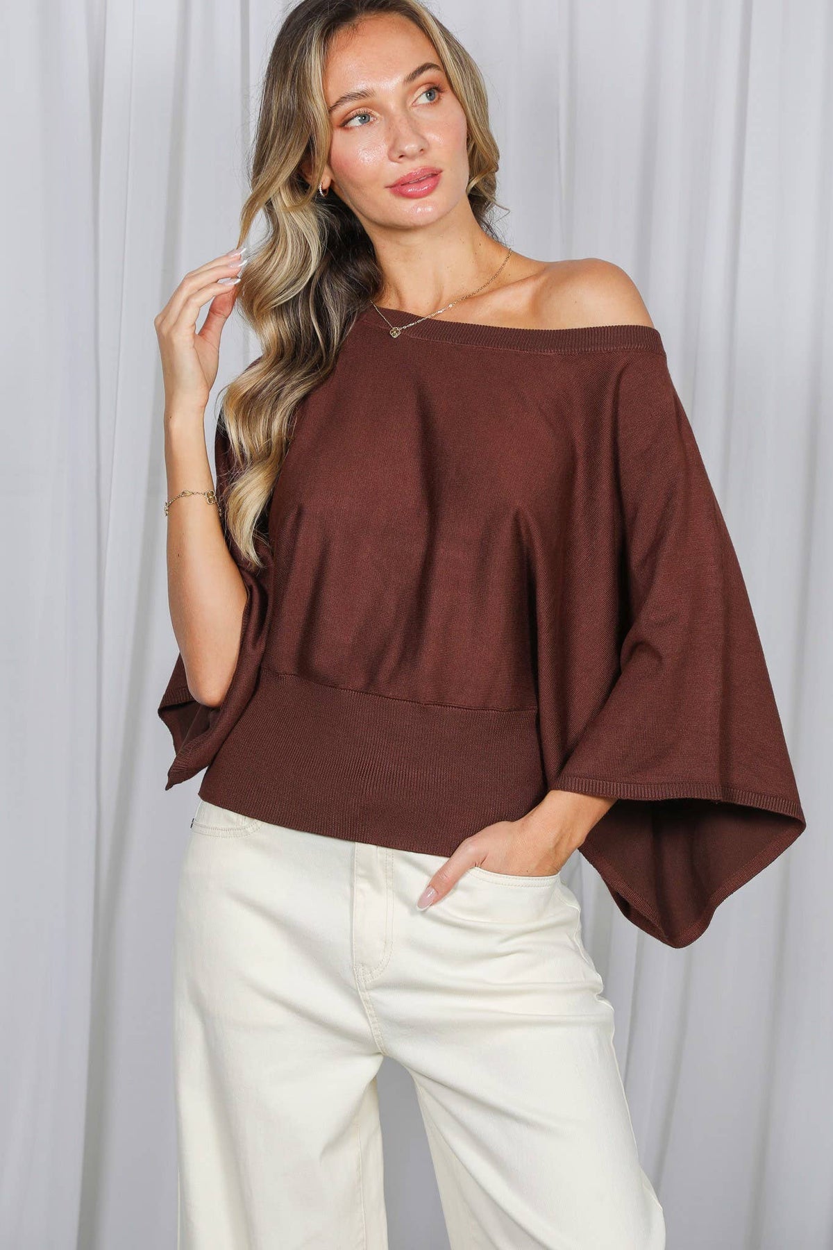 Flattering Dolman Sleeve Knitted Sweater