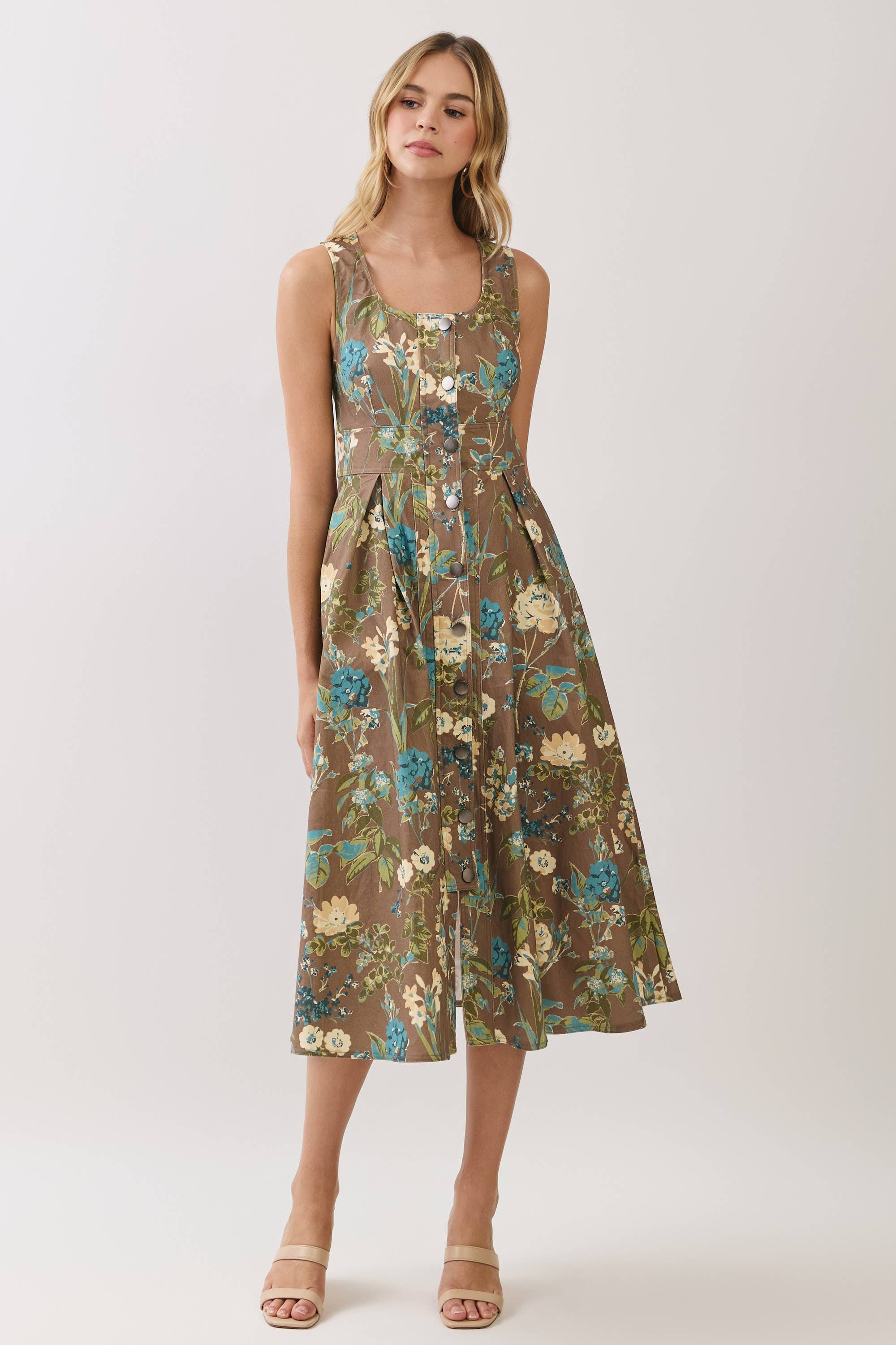 Floral Print Button Down Midi Dress