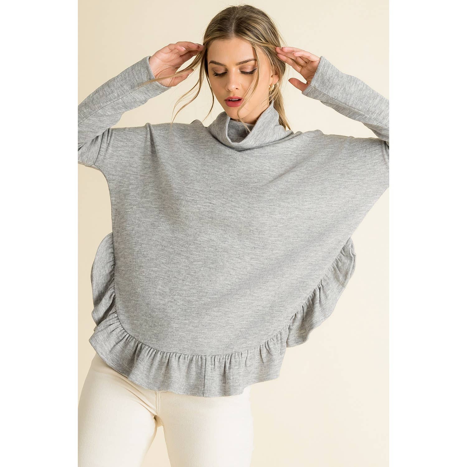 Ruffle Hem Knit Turtleneck
