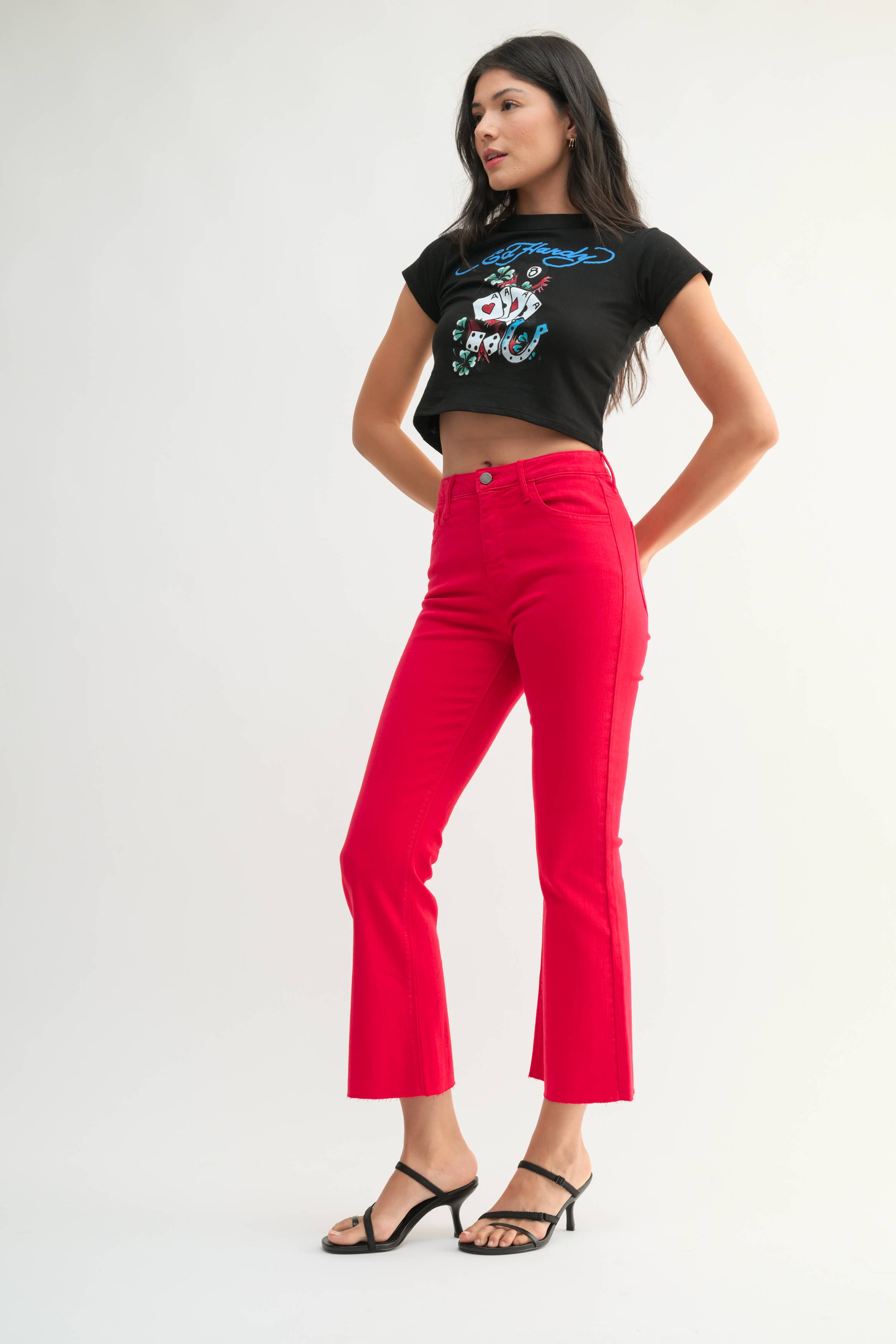 VINTAGE RED High Rise Crop Flare