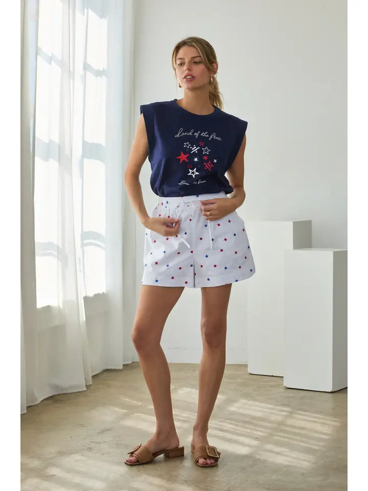 Striped Shorts with Star Embroidery