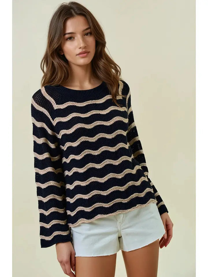 Pointelle Bell Sleeve Sweater