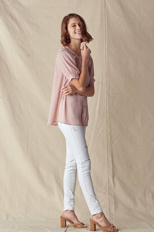 Ruffle Detail Puff Sleeve Blouse