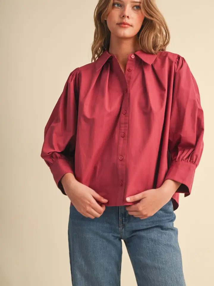 Puff Sleeve Button Down Top