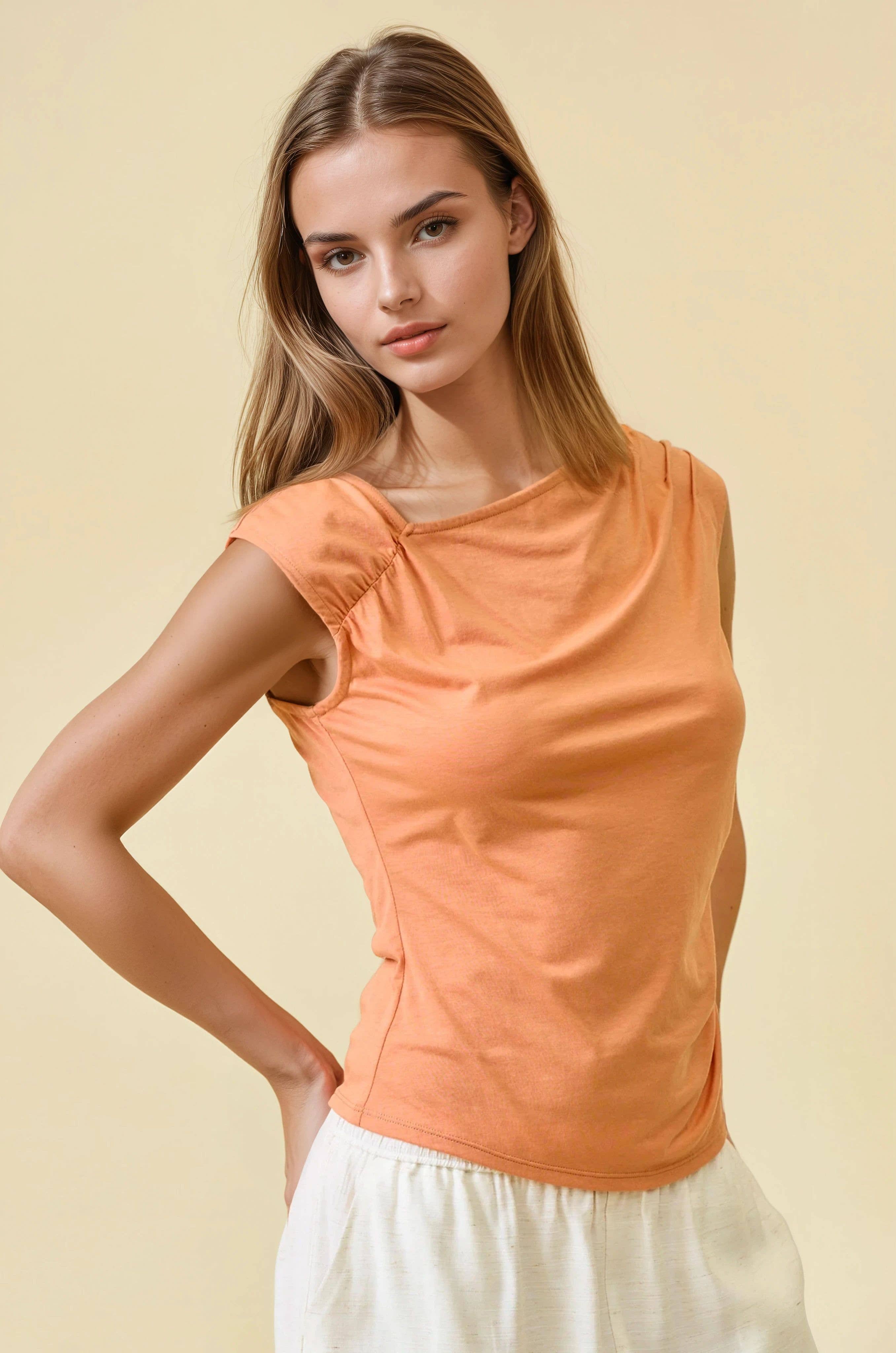 Sheered Knit Cap Sleeve Top