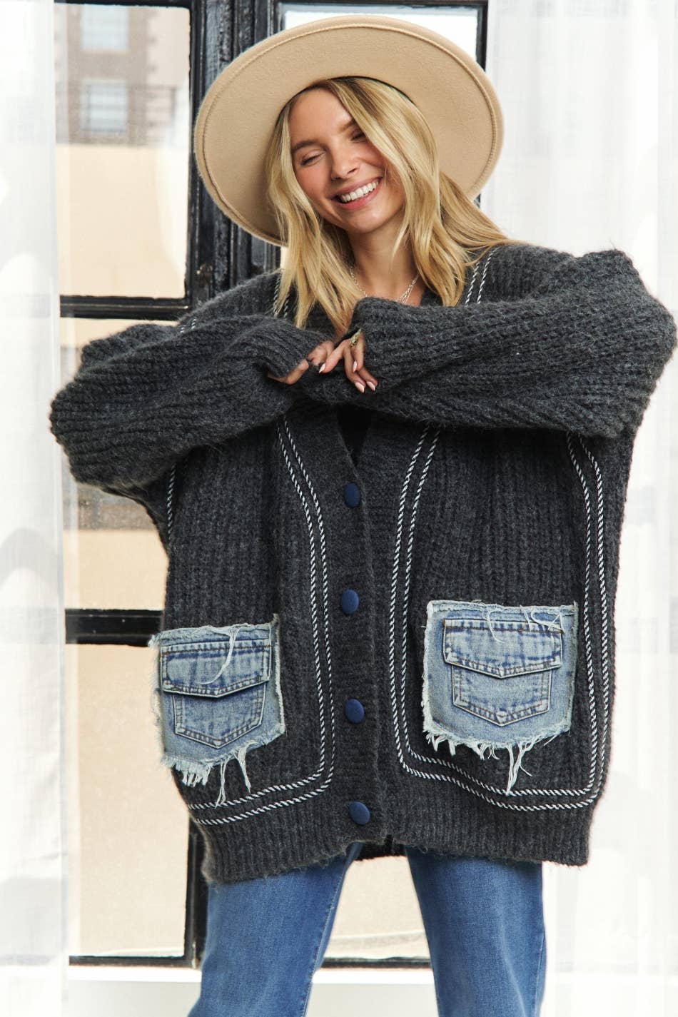 DENIM POCKET SWEATER