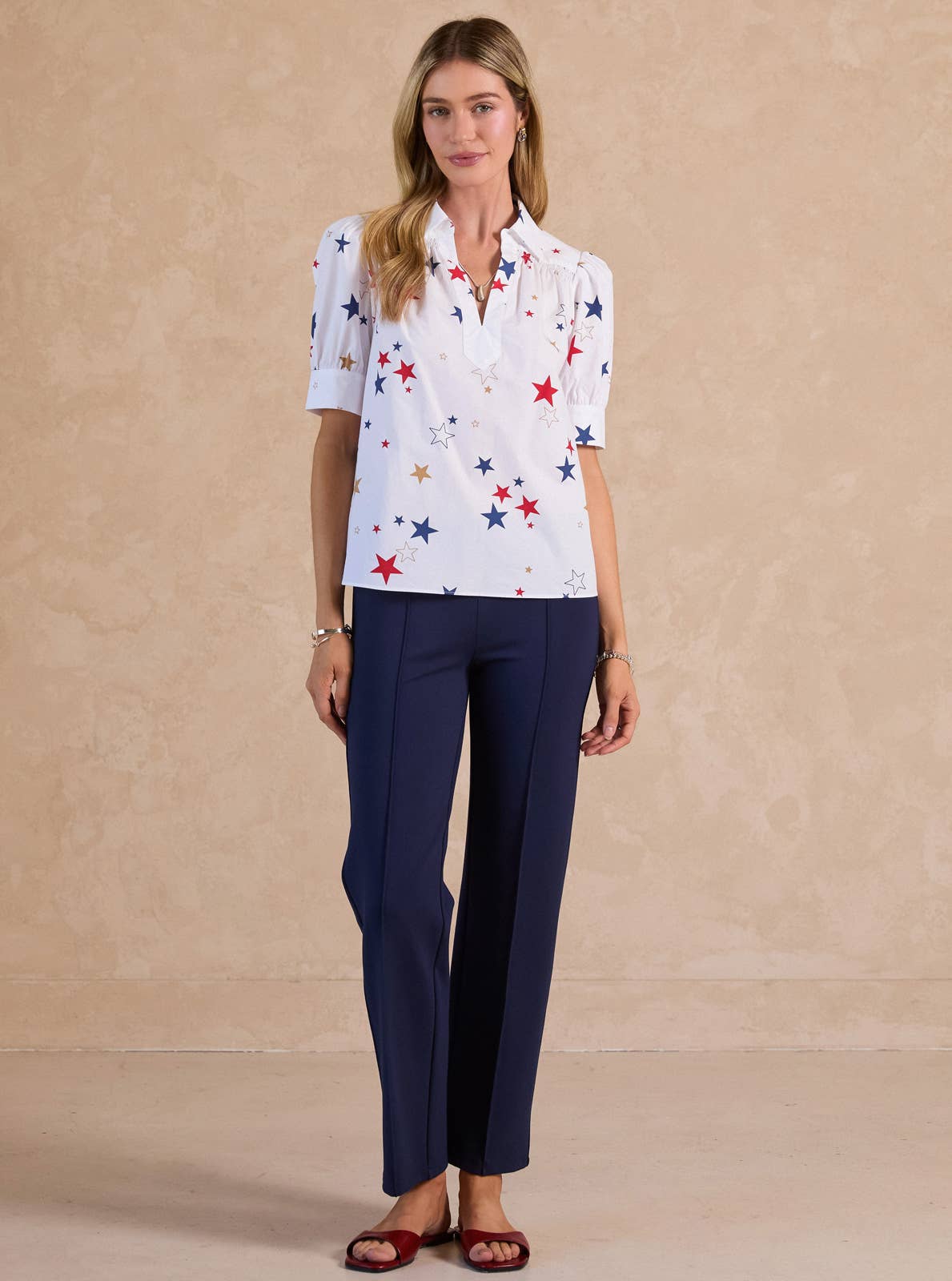Star Printed Short Sleeve Blouse