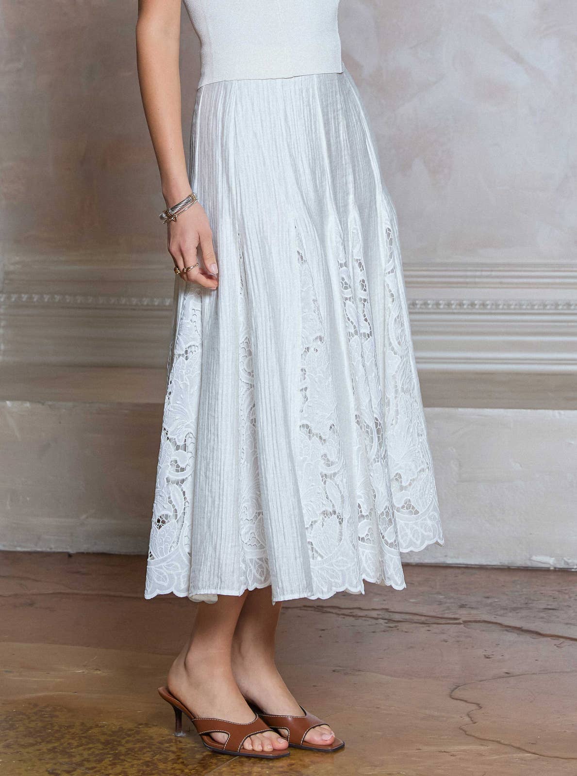 Lace Godet Midi Skirt