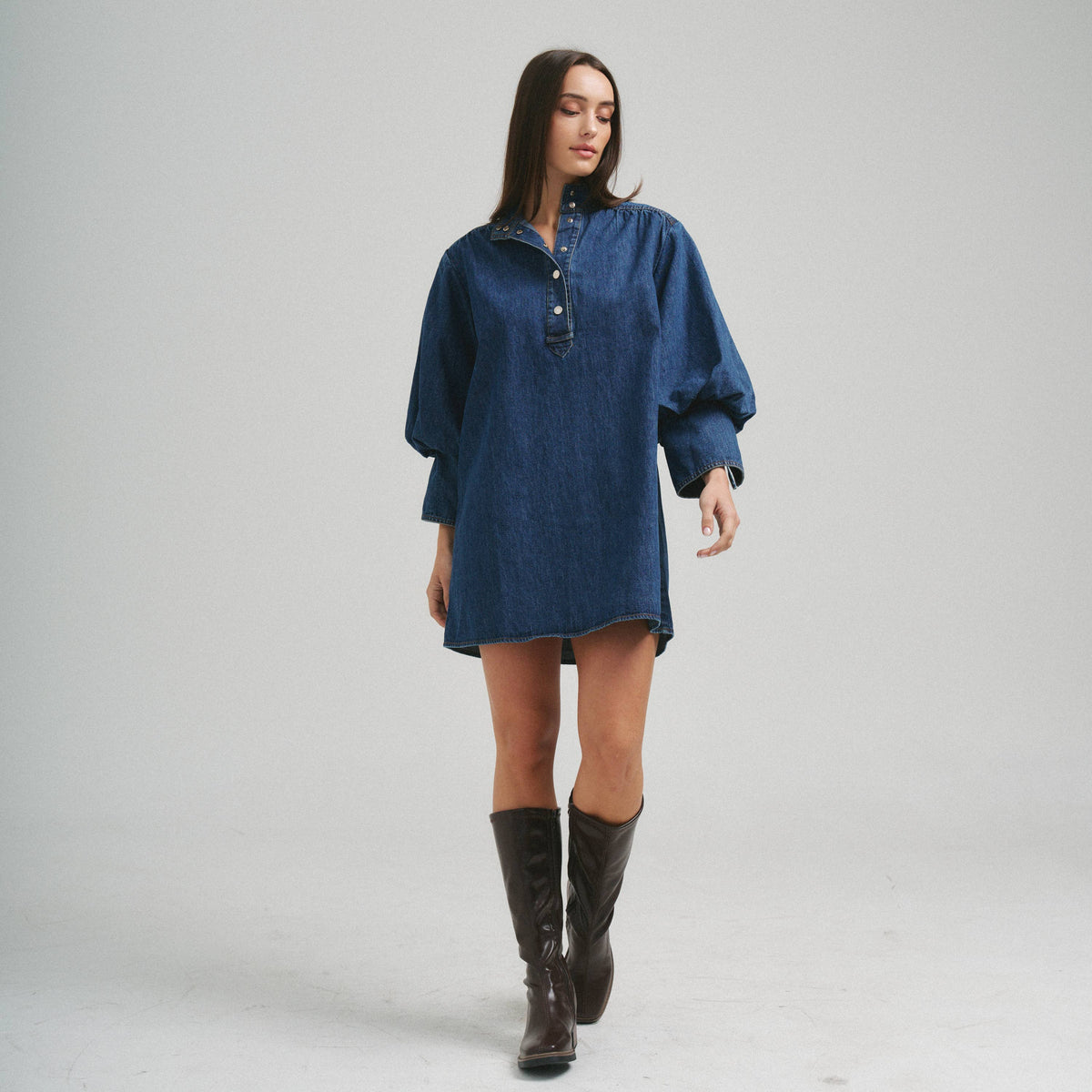 Quarter sleeve denim mini dress