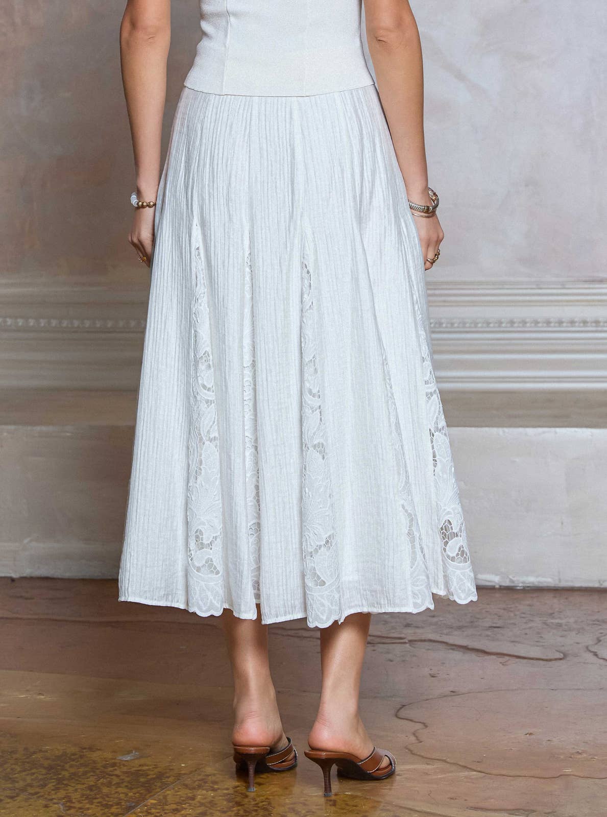 Lace Godet Midi Skirt