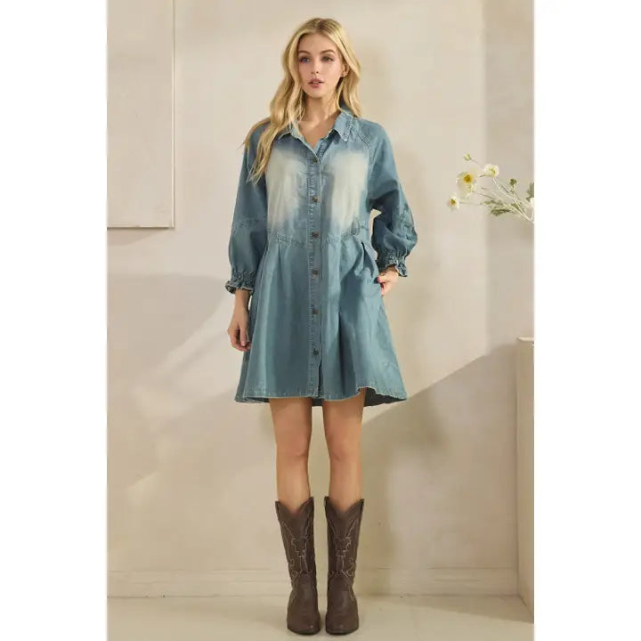 Medium Wash Denim Shirt Dress