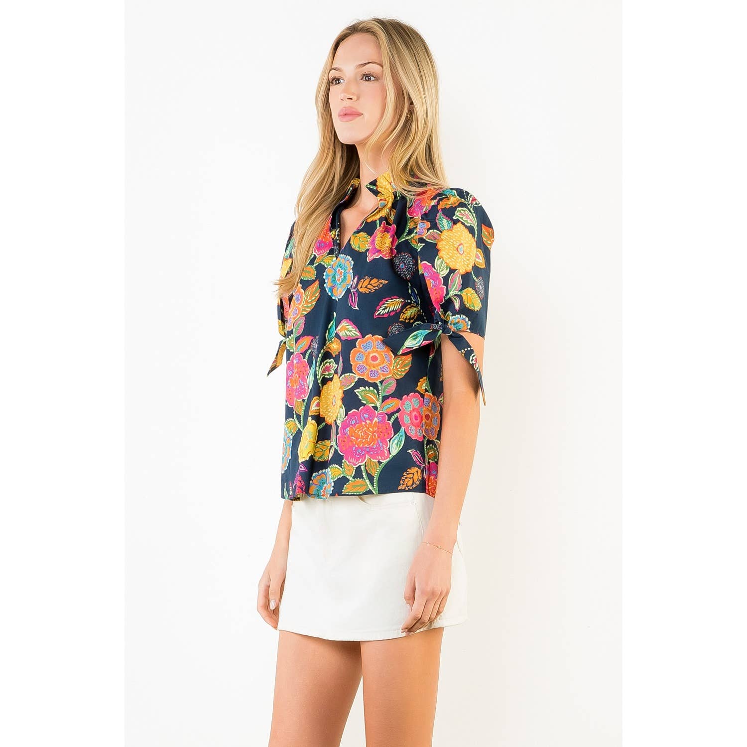 Floral Pattern V-Neck Top