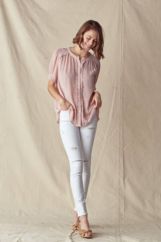 Ruffle Detail Puff Sleeve Blouse