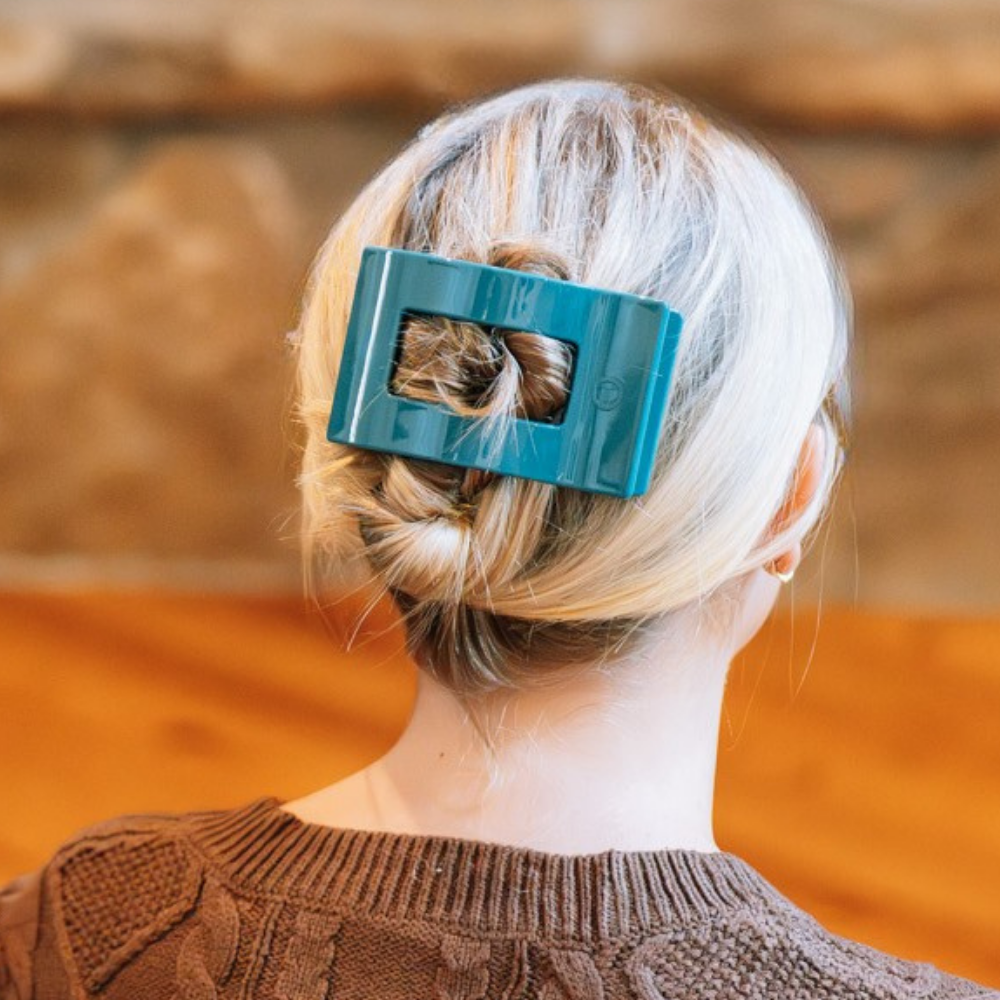 Teal With It Large Flat Rectangle Hair Clip
