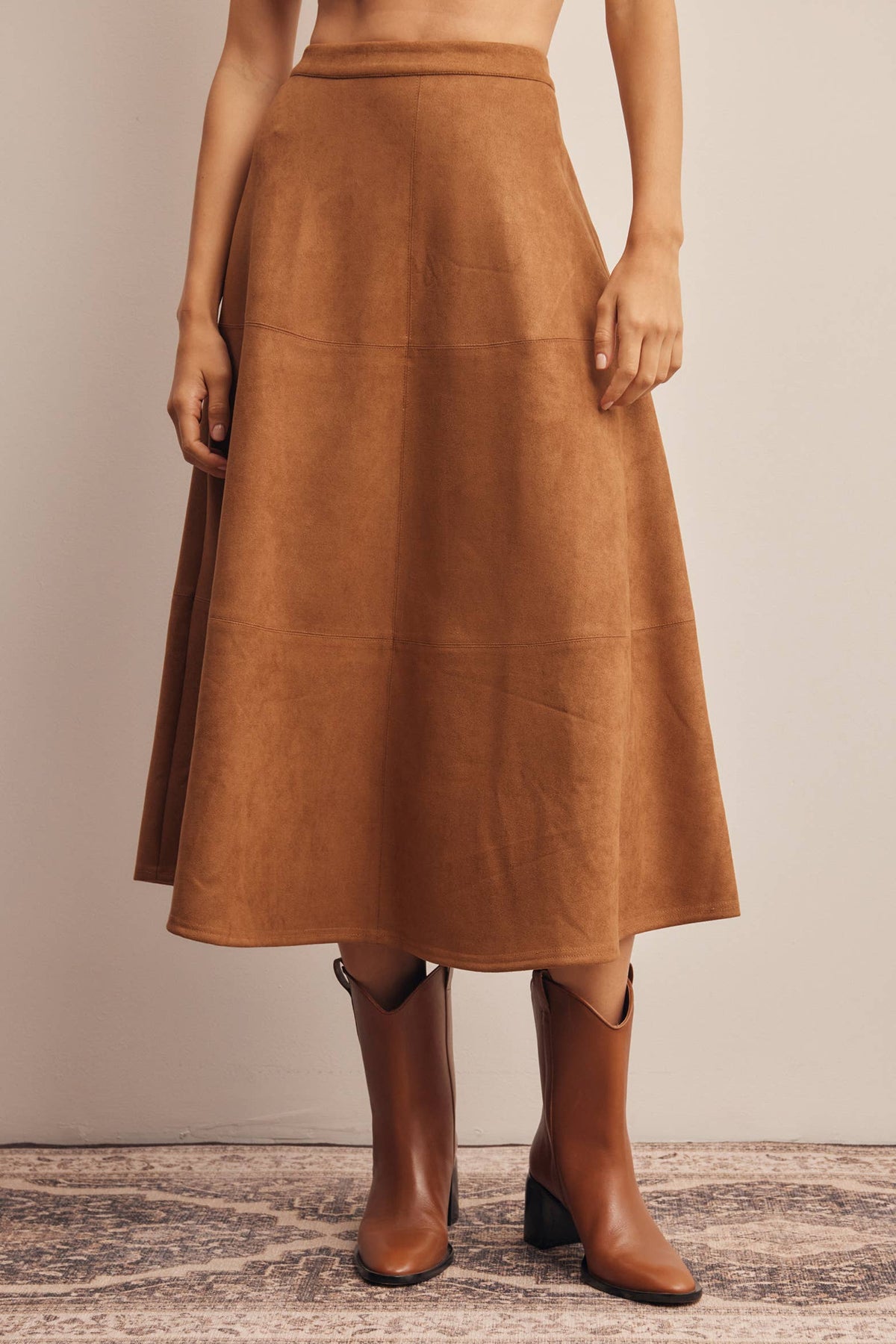 Suede A-Line Midi Skirt