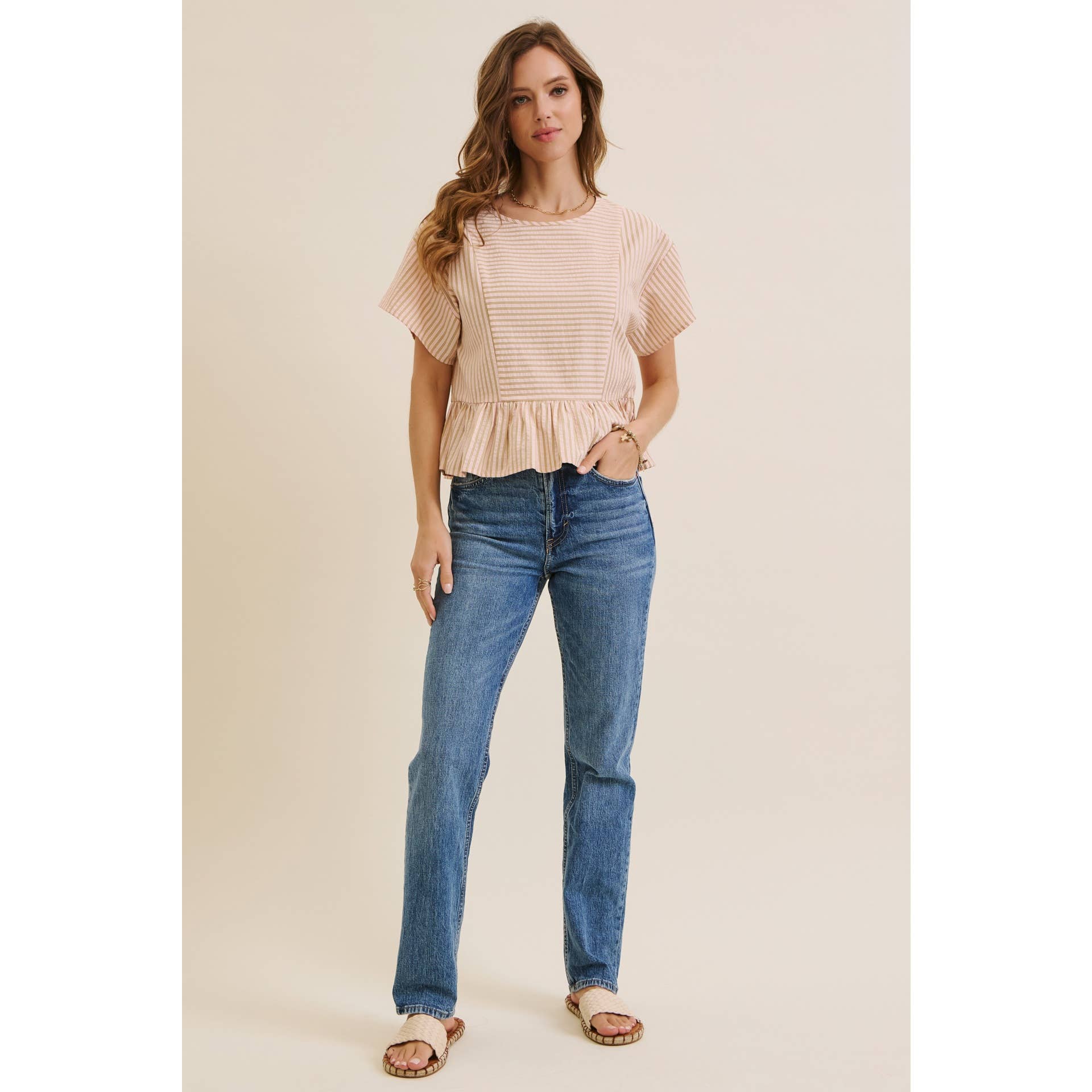 BABYDOLL STRIPE PEPLUM BLOUSE