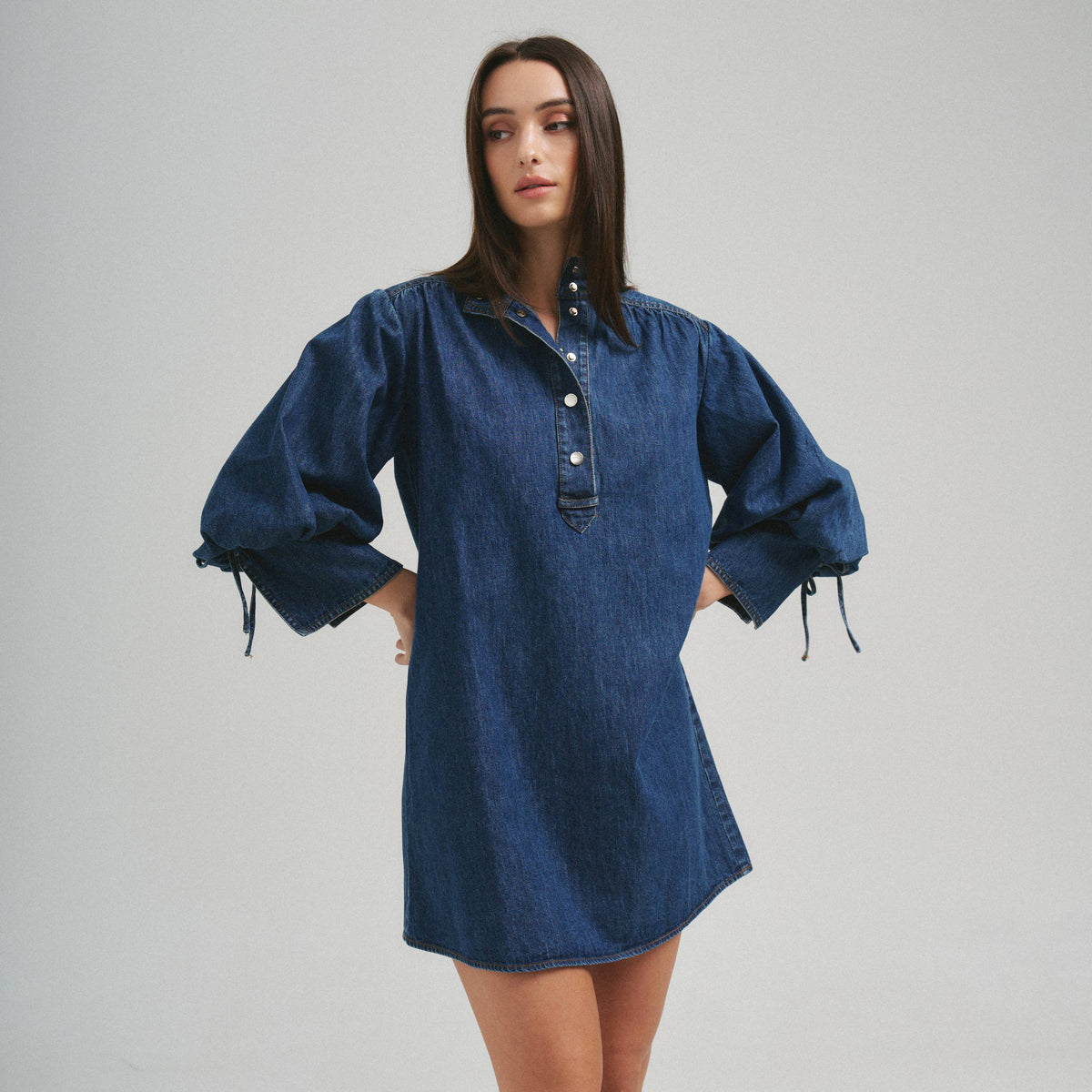 Quarter sleeve denim mini dress