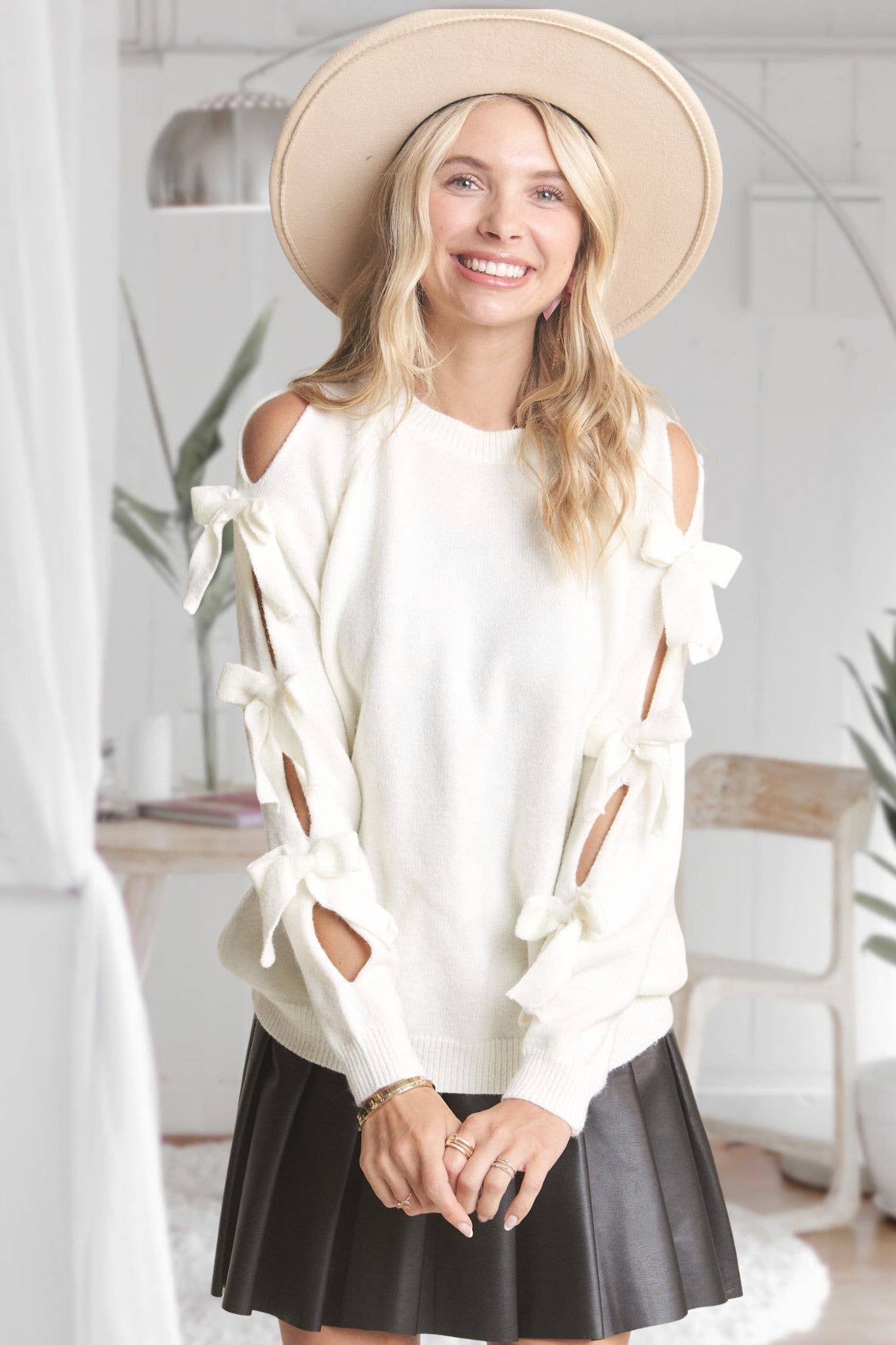 BOW TIE SLEEVE SWEATER
