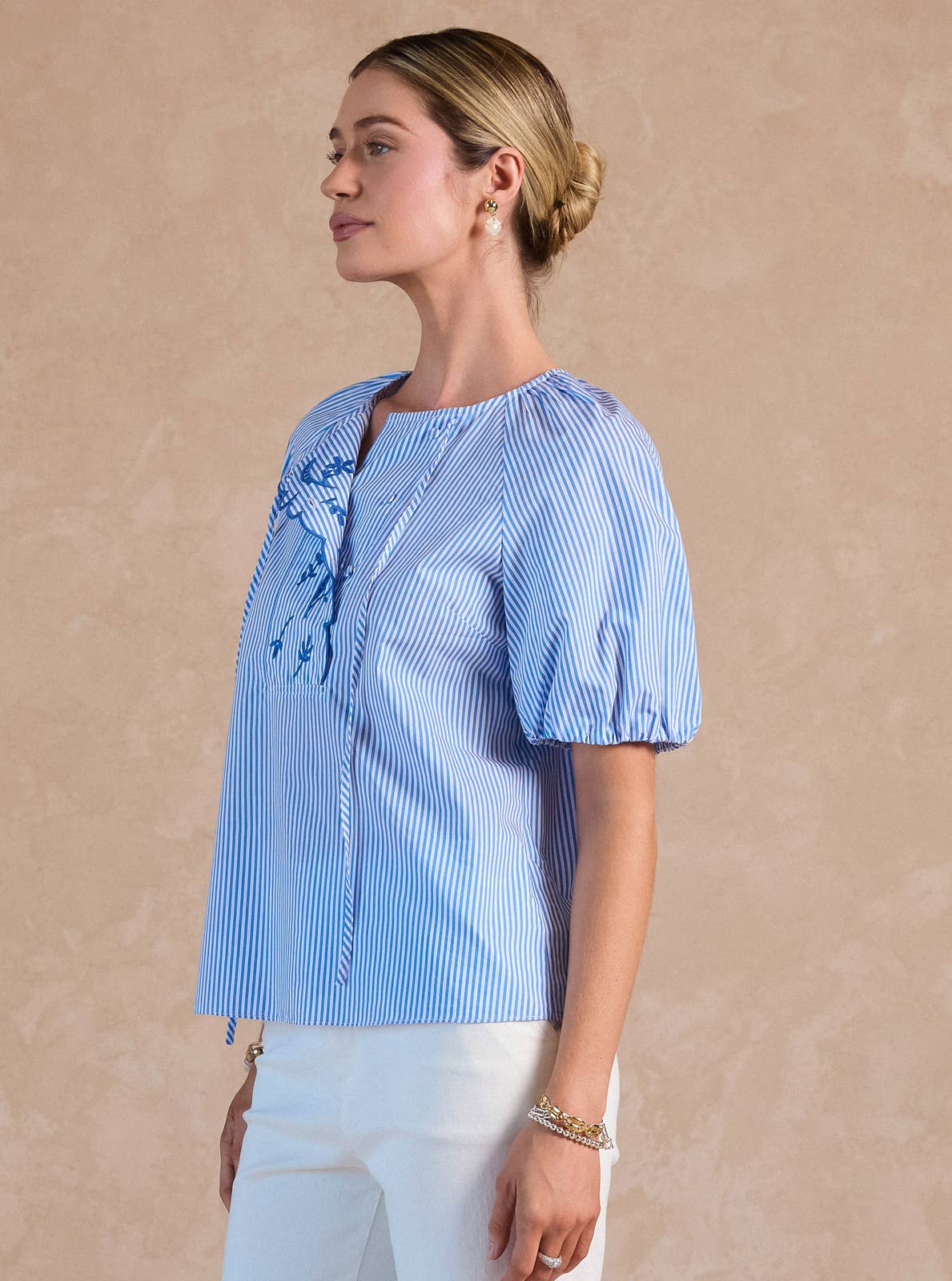 Striped Embroidered Blouse